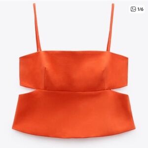 NWT Zara Cut Out Crop Top Size Small Intense Coral Orange